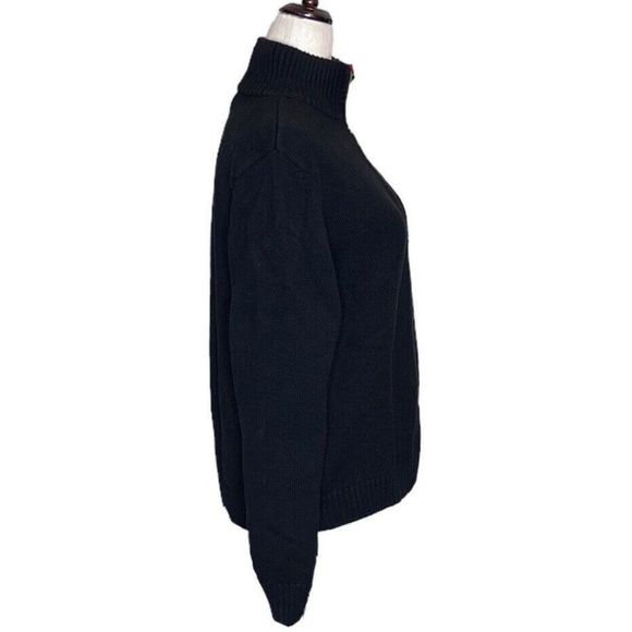 Lauren Ralph Lauren Women Black Red Lion Crest Logo Zip Mock Neck Sweater Large - Picture 2 of 7